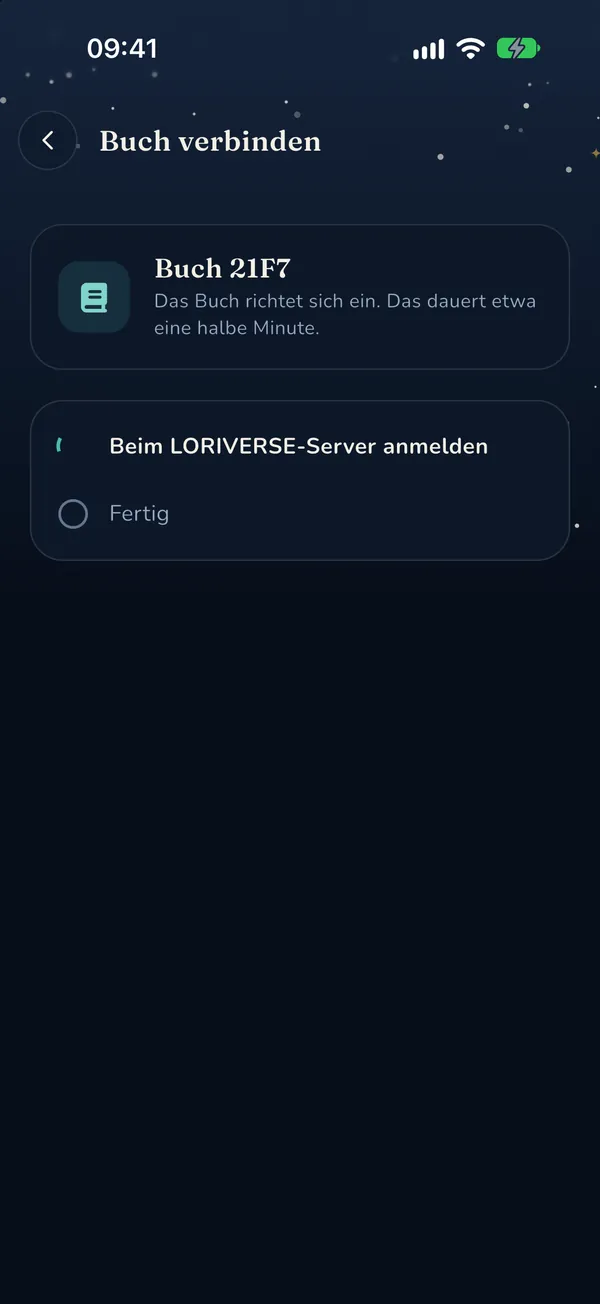 Ein Buch verbinden: das Buch meldet sich gerade beim Server an